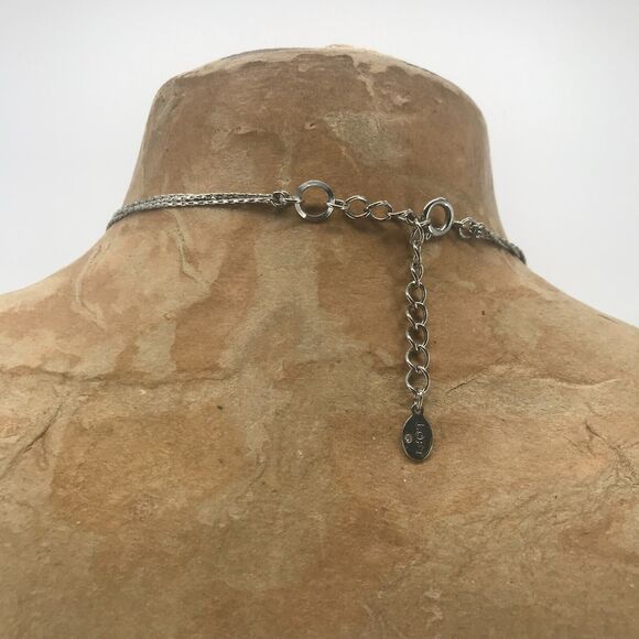 Ann Taylor Loft Three Strand Beaded Necklace Clear White Smokey Silver - Picture 9 of 9